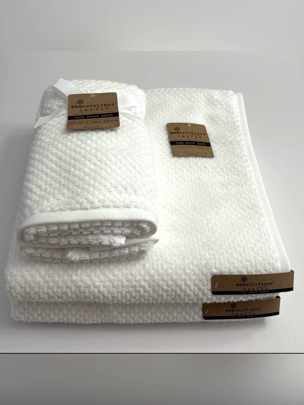 4pc ECOEXISTENCE Bamboo Zero Twist Loops Bath Towel Set - White
